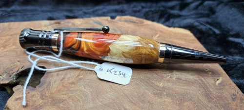 Chunky Red Mallee Burl with Black and Orange flame pearl Resin K234