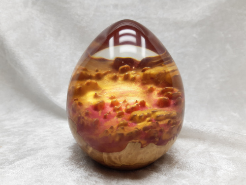 Medium Dragons Egg ~ Red Mallee Burl, with Pink and Yellow below Resin ~ DE044